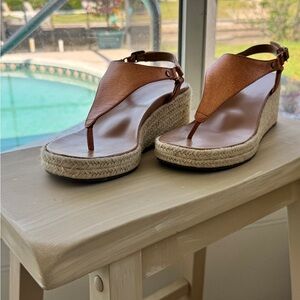Vionic Kirra Tan Espadrille Wedge Thong Sandals